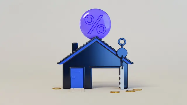 Illustration of a house with a key, coins and a percent badge, representing TDS on rent